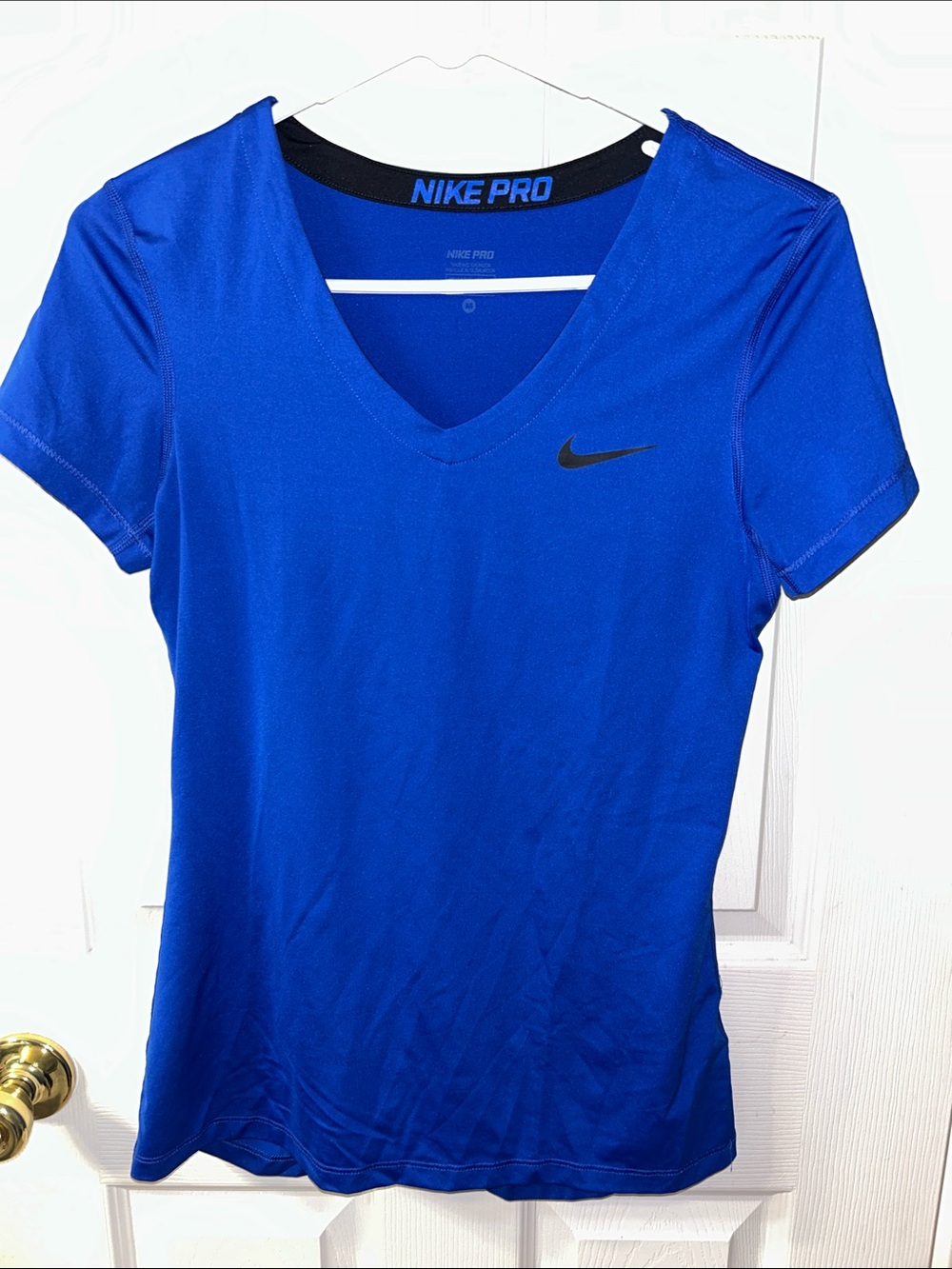 Nike Pro Women's V‑Neck Short Sleeve Top - Royal Blue with Black Logo